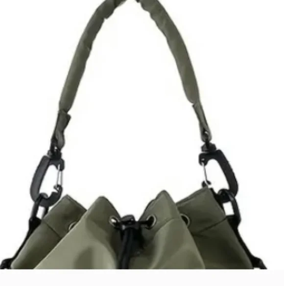 Nylon Army Green Bucket Crossbody Bag, 2 Straps Included, 10×12×5, NWOT - Picture 3 of 10
